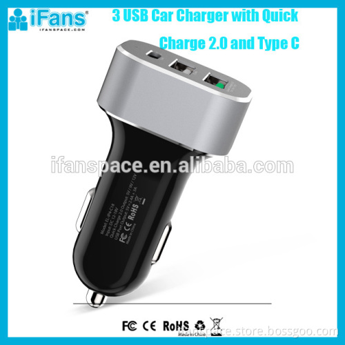 iFans 5.4A Car Battery Chargers Quick Car Charger 3.0 with Type C 3 USB Port Car Charger